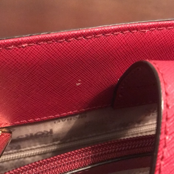 Michael Kors Red Handbag Purse Gold Chain - Picture 4 of 5